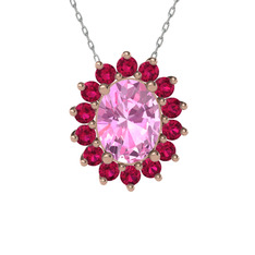 Eda Kolye - Pembe kuvars ve rodolit garnet 14 ayar rose altın kolye (40 cm gümüş rolo zincir) #18wn29r