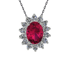 Rodolit garnet ve swarovski 8 ayar beyaz altın kolye (40 cm gümüş rolo zincir)