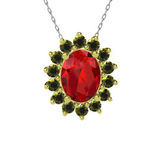 Eda Kolye - Garnet ve peridot 18 ayar altın kolye (40 cm beyaz altın rolo zincir) #191ibhr