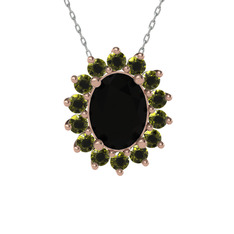 Siyah zirkon ve peridot 14 ayar rose altın kolye (40 cm beyaz altın rolo zincir)