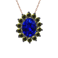 Eda Kolye - Lab safir ve peridot 925 ayar siyah rodyum kaplama gümüş kolye (40 cm gümüş rolo zincir) #19amqzv