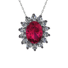 Eda Kolye - Rodolit garnet ve pırlanta 925 ayar siyah rodyum kaplama gümüş kolye (0.504 karat, 40 cm gümüş rolo zincir) #19e2711