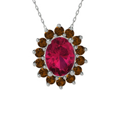 Rodolit garnet ve dumanlı kuvars 18 ayar beyaz altın kolye (40 cm beyaz altın rolo zincir)