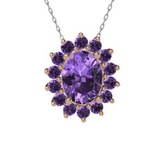 Eda Kolye - Ametist 8 ayar rose altın kolye (40 cm gümüş rolo zincir) #1a4fshs