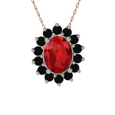 Eda Kolye - Garnet ve siyah zirkon 18 ayar beyaz altın kolye (40 cm rose altın rolo zincir) #1a5cxq5