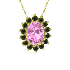 Pembe kuvars ve peridot 8 ayar altın kolye (40 cm altın rolo zincir)