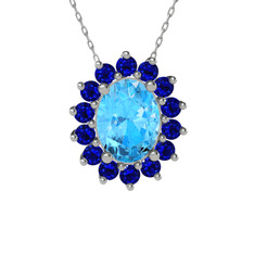 Eda Kolye - Akuamarin ve lab safir 8 ayar beyaz altın kolye (40 cm gümüş rolo zincir) #1a7nnuh