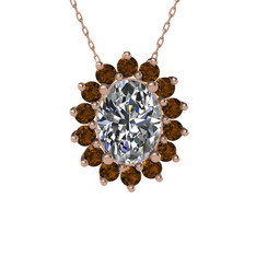 Eda Kolye - Swarovski ve dumanlı kuvars 14 ayar rose altın kolye (40 cm rose altın rolo zincir) #1acsjm4