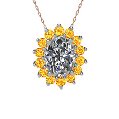 Eda Kolye - Swarovski ve sitrin 8 ayar beyaz altın kolye (40 cm rose altın rolo zincir) #1acv1k3