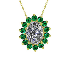 Swarovski ve yeşil kuvars 14 ayar altın kolye (40 cm altın rolo zincir)