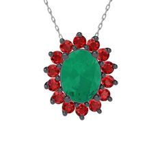 Eda Kolye - Kök zümrüt ve garnet 925 ayar siyah rodyum kaplama gümüş kolye (40 cm beyaz altın rolo zincir) #1ap8wnp