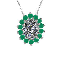 Eda Kolye - Swarovski ve kök zümrüt 14 ayar beyaz altın kolye (40 cm beyaz altın rolo zincir) #1b5u86h