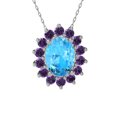 Eda Kolye - Akuamarin ve ametist 18 ayar beyaz altın kolye (40 cm beyaz altın rolo zincir) #1b74rpr