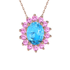 Eda Kolye - Akuamarin ve pembe kuvars 925 ayar rose altın kaplama gümüş kolye (40 cm rose altın rolo zincir) #1baol9u