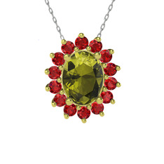Peridot ve garnet 18 ayar altın kolye (40 cm beyaz altın rolo zincir)