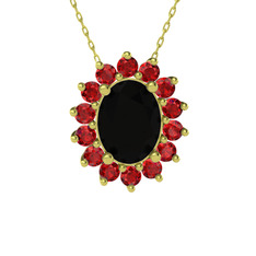 Eda Kolye - Siyah zirkon ve garnet 8 ayar altın kolye (40 cm altın rolo zincir) #1bkngoj