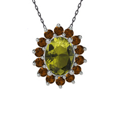 Eda Kolye - Peridot ve dumanlı kuvars 14 ayar beyaz altın kolye (40 cm gümüş rolo zincir) #1bpf49c
