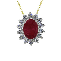 Eda Kolye - Kök yakut ve swarovski 8 ayar beyaz altın kolye (40 cm altın rolo zincir) #1c026wg