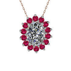 Eda Kolye - Swarovski ve rodolit garnet 8 ayar beyaz altın kolye (40 cm rose altın rolo zincir) #1c1rl06