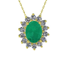 Eda Kolye - Kök zümrüt ve swarovski 18 ayar altın kolye (40 cm altın rolo zincir) #1c7k811
