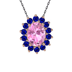 Eda Kolye - Pembe kuvars ve lab safir 8 ayar rose altın kolye (40 cm gümüş rolo zincir) #1caelf6