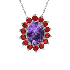 Ametist ve garnet 925 ayar gümüş kolye (40 cm gümüş rolo zincir)