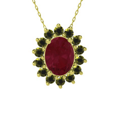 Eda Kolye - Kök yakut ve peridot 18 ayar altın kolye (40 cm altın rolo zincir) #1cg4rf9