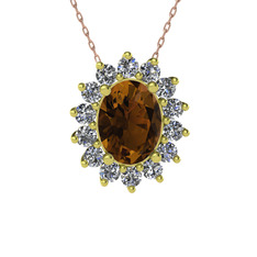 Eda Kolye - Dumanlı kuvars ve swarovski 8 ayar altın kolye (40 cm rose altın rolo zincir) #1cjyypu