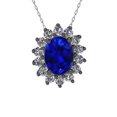 Eda Kolye - Lab safir ve swarovski 925 ayar siyah rodyum kaplama gümüş kolye (40 cm beyaz altın rolo zincir) #1cr5q7z