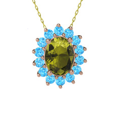 Eda Kolye - Peridot ve akuamarin 925 ayar rose altın kaplama gümüş kolye (40 cm altın rolo zincir) #1crjpto