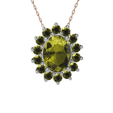 Eda Kolye - Peridot 8 ayar beyaz altın kolye (40 cm rose altın rolo zincir) #1crnxle