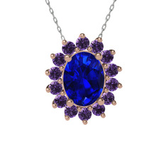 Eda Kolye - Lab safir ve ametist 8 ayar rose altın kolye (40 cm gümüş rolo zincir) #1cxwox8