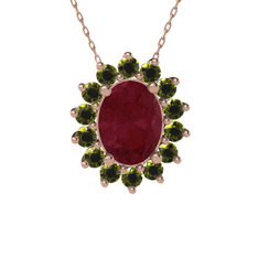 Kök yakut ve peridot 14 ayar rose altın kolye (40 cm rose altın rolo zincir)