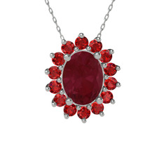 Eda Kolye - Kök yakut ve garnet 8 ayar beyaz altın kolye (40 cm beyaz altın rolo zincir) #1d215x3