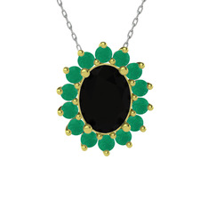 Eda Kolye - Siyah zirkon ve kök zümrüt 925 ayar altın kaplama gümüş kolye (40 cm beyaz altın rolo zincir) #1d21v6