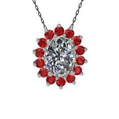 Eda Kolye - Swarovski ve garnet 14 ayar beyaz altın kolye (40 cm gümüş rolo zincir) #1dfcg37