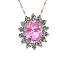 Eda Kolye - Pembe kuvars ve pırlanta 14 ayar rose altın kolye (0.504 karat, 40 cm rose altın rolo zincir) #1dhsbhj