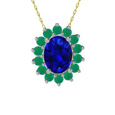 Eda Kolye - Lab safir ve kök zümrüt 925 ayar gümüş kolye (40 cm gümüş rolo zincir) #1dvq6em