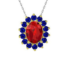 Garnet ve lab safir 14 ayar altın kolye (40 cm beyaz altın rolo zincir)
