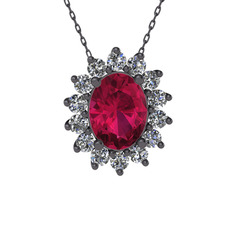 Eda Kolye - Rodolit garnet ve pırlanta 925 ayar siyah rodyum kaplama gümüş kolye (0.504 karat, 40 cm gümüş rolo zincir) #1e1dvty