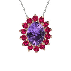 Eda Kolye - Ametist ve rodolit garnet 8 ayar rose altın kolye (40 cm beyaz altın rolo zincir) #1e1fvnd