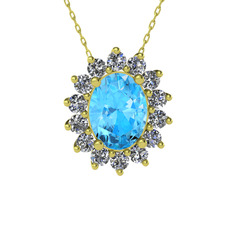 Eda Kolye - Akuamarin ve swarovski 8 ayar altın kolye (40 cm altın rolo zincir) #1e58v1a