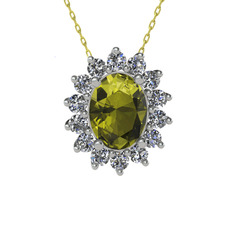 Eda Kolye - Peridot ve beyaz zirkon 8 ayar beyaz altın kolye (40 cm altın rolo zincir) #1e7gl9p