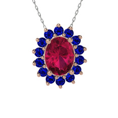 Eda Kolye - Rodolit garnet ve lab safir 925 ayar rose altın kaplama gümüş kolye (40 cm beyaz altın rolo zincir) #1e7kjs8