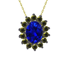 Lab safir ve peridot 925 ayar siyah rodyum kaplama gümüş kolye (40 cm gümüş rolo zincir)