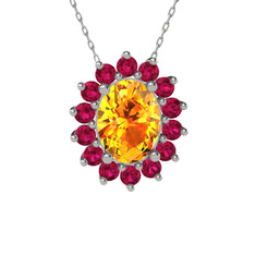 Eda Kolye - Sitrin ve rodolit garnet 18 ayar beyaz altın kolye (40 cm beyaz altın rolo zincir) #1ecoeij
