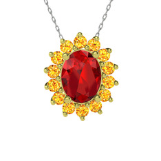 Eda Kolye - Garnet ve sitrin 14 ayar altın kolye (40 cm beyaz altın rolo zincir) #1ehzbia
