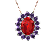 Eda Kolye - Garnet ve ametist 8 ayar beyaz altın kolye (40 cm rose altın rolo zincir) #1eqt0wb