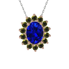 Eda Kolye - Lab safir ve peridot 925 ayar rose altın kaplama gümüş kolye (40 cm gümüş rolo zincir) #1evot35