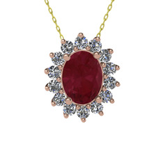 Eda Kolye - Kök yakut ve swarovski 8 ayar rose altın kolye (40 cm gümüş rolo zincir) #1f66ac6